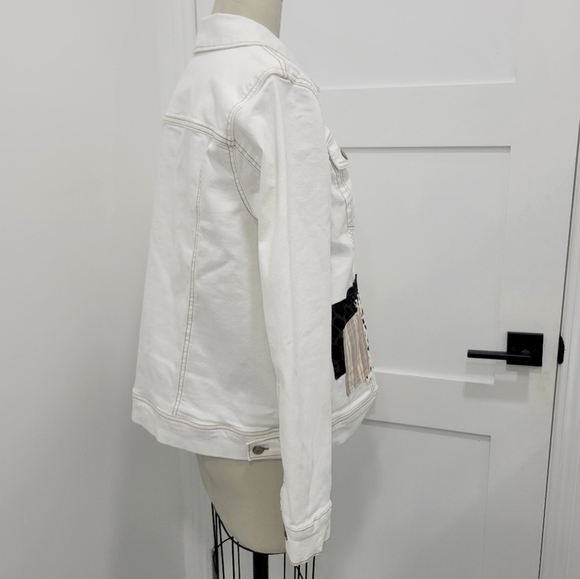 LOGO Lori Goldstein Women' Off White Denim Patchwork Button Front Jacket… - Picture 3 of 14
